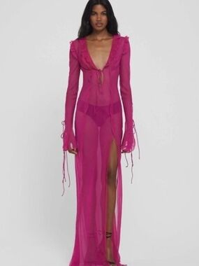 Rat & Boa Sheer Fuchsia Long-Sleeve Maxi Cover-Up